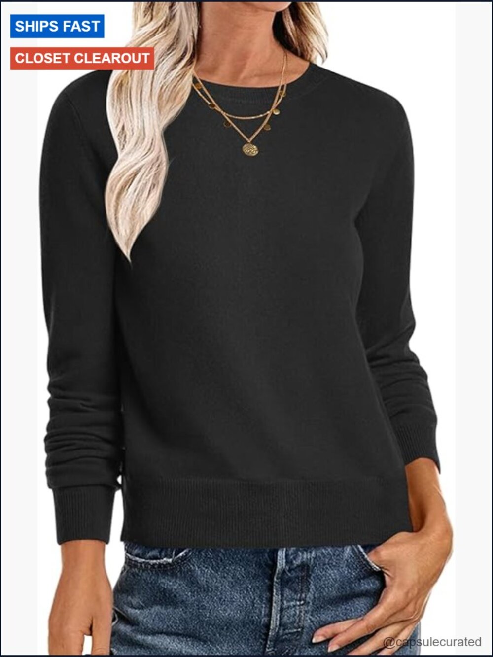Long Sleeve Lightweight Crewneck Soft Knit Loose Fit Pullover Sweater